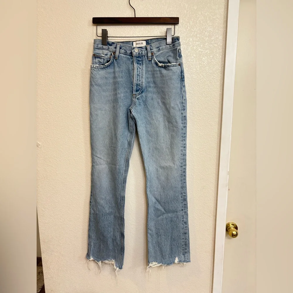 Agolde Curio Mid Rise Relaxed Boot Organic Cotton Distressed Jeans - Picture 2 of 12